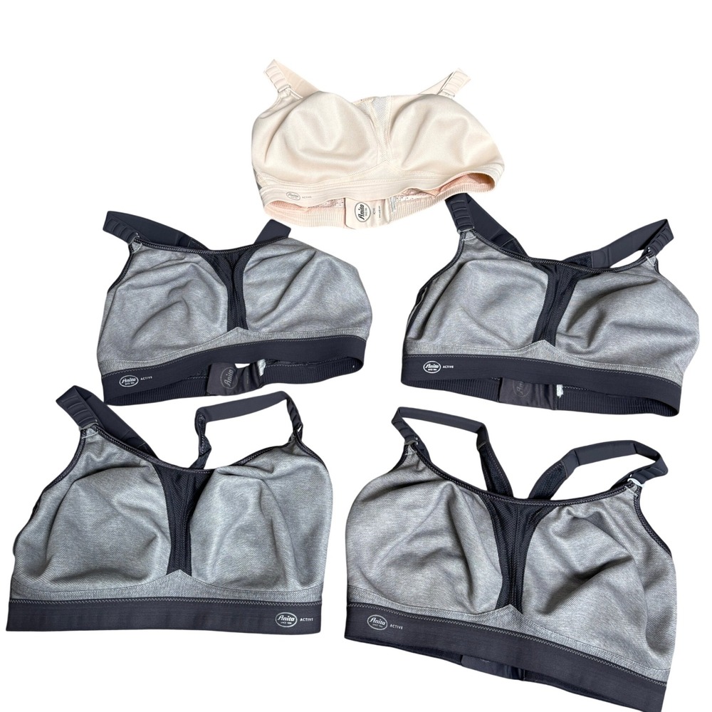 Lot of 5 Anita Active Sports Bras Gray & Pink High Impact Wireless Mesh 32C?